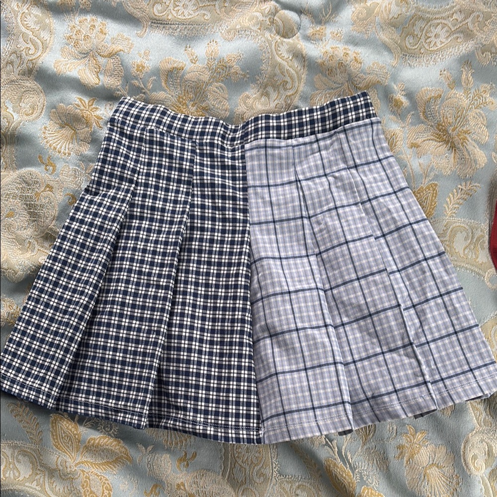 Blue Stretch Pleated Mini Skirt